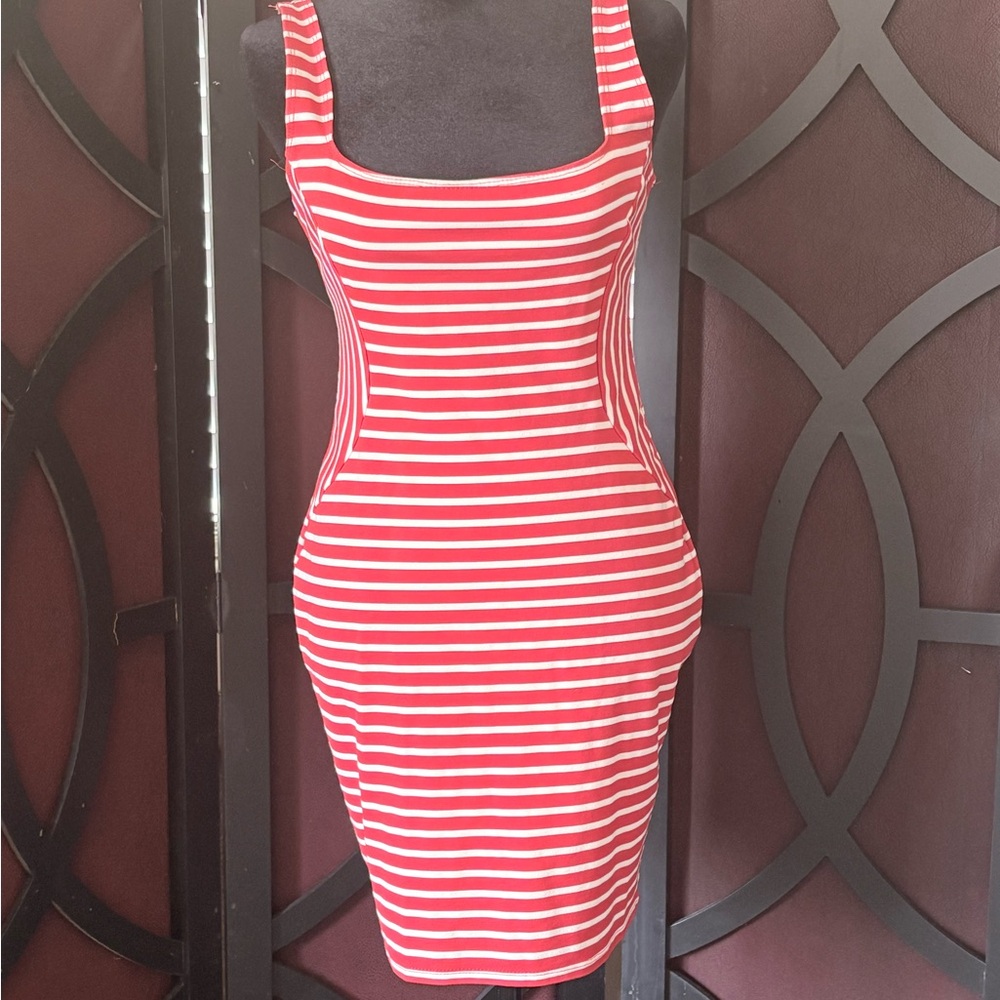 Iris Red & White Striped Bodycon Dress (Size M)